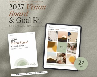 Boho Vision Board Kit 2027, Vorlage zur Zielsetzung in Salbeigrün, Vision Board-Vorlagen zum Ausdrucken, Manifestations-Arbeitsbuch, Digital & PDF