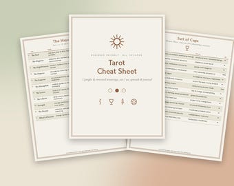 Boho-Tarot-Spickzettel, 78 Tarotkartenbedeutungen (aufrecht und umgekehrt), Hexen-Tarot-Leitfaden für Anfänger, Ja/Nein-Tarot, zum Ausdrucken
