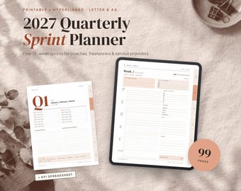 Terracotta-Planer 2027, Quartalszielplaner, 90-Tage-Sprintplaner, GoodNotes iPad (digital & druckbar), Boho-Wochenplaner