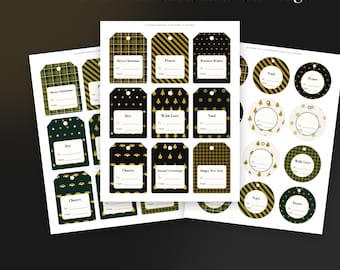 Weihnachtsgeschenkanhänger in Schwarz und Gold, 87 elegante, druckbare Anhänger (PNG & PDF), luxuriöse Geschenketiketten für die Feiertage, Geschenkanhänger für Unternehmen