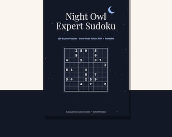 Sudoku-Expertenmodus (Dunkelmodus), 120 sehr schwierige Sudoku-Rätsel, digitales PDF für iPad/Tablet + druckbarer Brief mit Lösungen, Rätselbuch für Nachtschwärmer