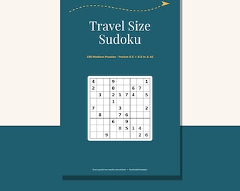 Reise-Sudoku-Buch zum Ausdrucken, 150 mittelgroße Sudoku-Rätsel, PDF im Taschenformat A5 & Half Letter mit Lösungen, Beschäftigung für Erwachsene auf Autofahrten