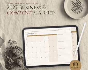 Digitaler Planer „Dark Academia 2027“, Business- und Content-Planer, GoodNotes im Dunkelmodus für iPad, Druckbarer Montagsstart-Planer, Stimmungsplaner