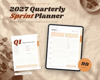 Retro-Planer 2027, Quartalszielplaner im 70er-Jahre-Stil, 90-Tage-Sprintplaner, GoodNotes-Planer für iPad (digital und druckbar), Groovy-Wochenplaner