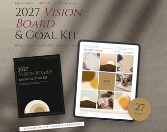 Dark Academia Vision Board Kit 2027, Vorlage zur Zielsetzung, Vorlagen für stimmungsvolle Vision Boards, Manifestations-Arbeitsbuch, digitales PDF