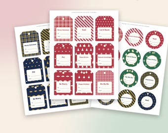 Weihnachtsgeschenkanhänger zum Ausdrucken, 87 Anhänger (PNG & PDF), karierte Geschenkanhänger, runde Weihnachtsanhänger, Schwarz-Weiß, zum Ausdrucken und Ausschneiden