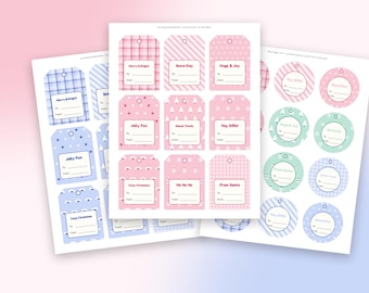 Weihnachtsgeschenkanhänger für Kinder, 87 niedliche, druckbare Anhänger (PNG & PDF), „Vom Weihnachtsmann“-Anhänger, pastellfarbene Weihnachtsgeschenketiketten, Ausmal-Anhänger