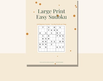 Sudoku in Großdruck zum Ausdrucken, 120 einfache Sudoku-Rätsel für Senioren, ein Rätsel pro Seite, extra großes PDF mit Lösungen, A4-Format