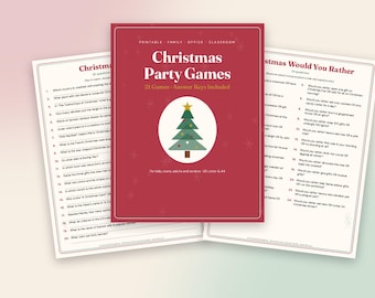 Weihnachtsspiele-Paket, 21 druckbare Spiele für Familie, Erwachsene und Kinder, Weihnachtsquiz, Büropartyspiele, Feiertagsaktivitäten