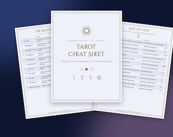 Himmlisches Tarot: Spickzettel, Bedeutungen aller 78 Karten (aufrecht und umgekehrt), Tarot-Anleitung für Anfänger, Ja/Nein-Tarot, druckbare PDF-Datei