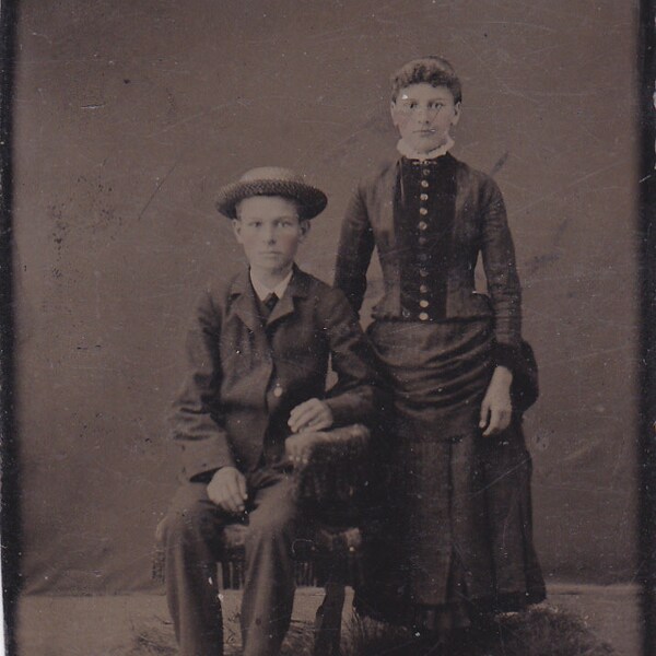 Civil War Era Tintype Photo of  a Young Brother and Sister #142