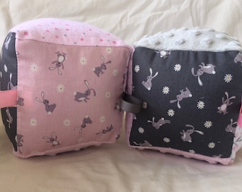 Pink & Grey Bunny Soft Baby Blocks