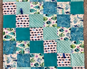 Tummy Time Quilt, Baby Quilt, Under the Sea themed