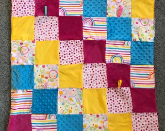 Tummy Time Quilt, Baby Quilt, Rainbow themed