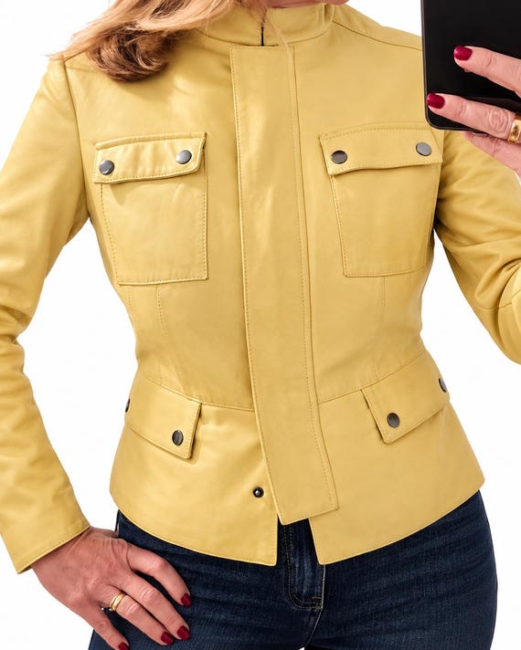 MARELLA vintage Y2K lambskin leather jacket, Buttervanilla Color, Tailored Snug Fit