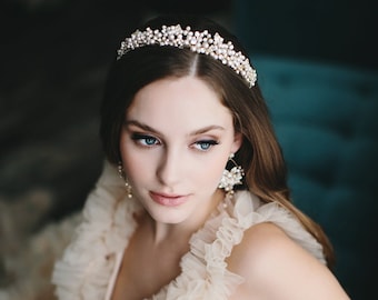 Perlen Braut Tiara • Kristall Hochzeit Tiara • Perle Braut Krone • Hochzeit Haarschmuck • Braut Kopfschmuck • Hochzeit Tiara • Blumenkrone • 3438