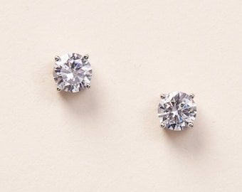 Solitaire CZ Bridal Studs • Classic Wedding Earrings • Diamond Like Jewelry • 4331