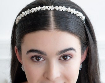 Pearl & Crystal Bridal Headband • Crystal Bridal Headband • Pearl Wedding Headband • Floral Detail Wedding Hair Accessory  • 3429