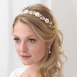Faixa de cabeça floral para noiva, faixa de cabeça para casamento, faixa de cabeça para noiva de pérolas, acessório de cabeça para noiva de pérolas, acessório de cabelo para noiva, faixa de cabeça para noiva de marfim ~3307