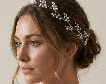 Pearl Hair Vine • Dainty Pearl Hair Vine • Bridal Hair Vine • Delicate Floral Headband • 3495