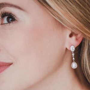 CZ Pearl Wedding Earrings, Freshwater Pearl Bridal Earrings, Pearl CZ Bridal Drop Earrings, Wedding Earrings, CZ Drop Wedding Earrings4285 image 1