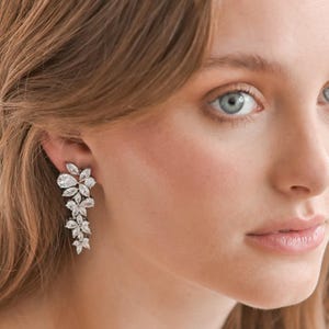 Silver Bridal Earrings, CZ Wedding Earrings, CZ Earrings, Silver Earrings, Rhinestone Earrings, Earrings, Bridal Earrings ~ JE-1128 image 1