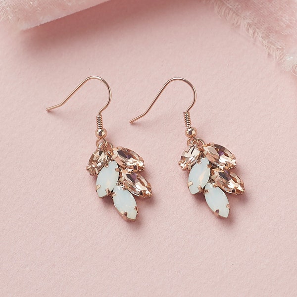 Rose Gold & Opal Wedding Earrings, Silver Bridal Earrings, Wedding Jewelry, Bridal Accessories, Bridal Jewelry,Floral Earrings ~4159