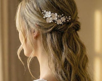 Pearl & Flower Hair Clip • Floral Hair Clip • Flower Hair Accessory • Ivory Wedding Headpiece • Romantic Hair Clip • 2567