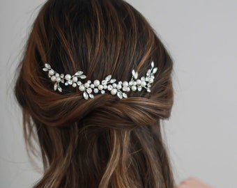 Pearl Bridal Headpiece, Floral Wedding Vine, Wedding Hair Accessory, Bridal Hair Comb, Crystal Hair Comb, Pearl Comb, Bridal Headpiece ~2459