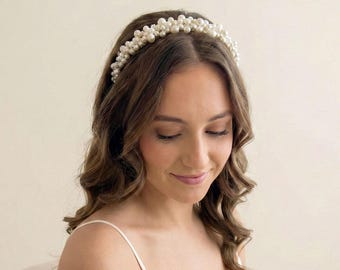 Pearl Bridal Headband • Classic Bridal Headband • Pearl Wedding Headband • Cluster Pearl Wedding Hair Accessory • 3488
