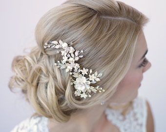 Ivory Floral Hair Clip, Bridal Hair Accessory, Bridal Hair Clip, Floral Bridal Clip, Wedding Headpiece, Bridal Hair Piece, Hair Clip ~2274