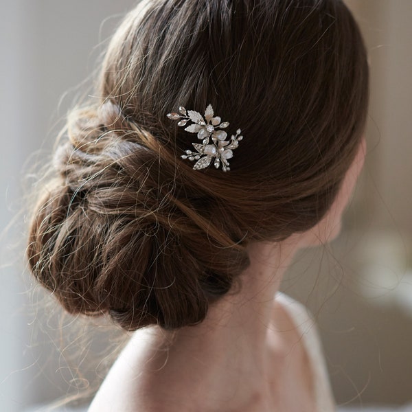 Pearl Bridal Hair Pin, Pearl Wedding Hair Pin, Keshi Pearl Bridal Hair Pin, Crystal & Pearl Wedding Hair Pin, Floral Bridal Hair Pin~7014