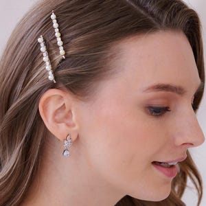 Set of 2 Wedding Barrettes Bridal Hairpins • Pearl Wedding Accessory •  Pearl & Rhinestone Barrettes • Silver Hairpins •  2878