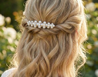 Pearl and Rhinestone Hair Clip • Wedding Headpiece • Modern Hair Clip • 2562