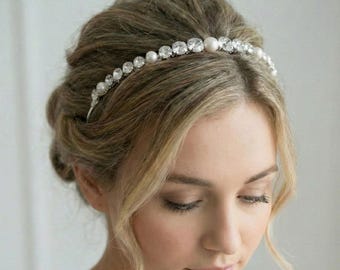 Pearl & Crystal Headband • Crystal Bridal Hairpiece • Pearl Wedding Headband • Wedding Hair Accessory • Crystal Headpiece • 3494