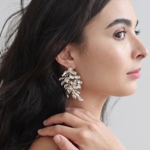 Floral Statement Earrings, Crystal Wedding Earrings, Statement Wedding Earrings, Floral Jewelry, Rhinestone Earrings, Wedding Earrings ~4309