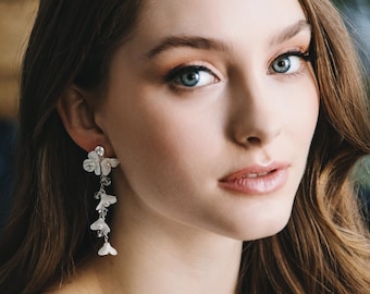 Floral Wedding Earrings • Flower Wedding Earrings • Pearl Wedding Earrings • Bridal Earrings Drop • Floral Earrings for Bride • 4467