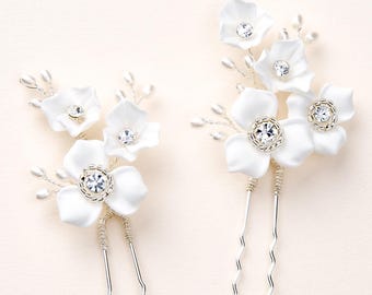 Ivory Bridal Hair Pins (Set of 2) • Pearl & Floral Wedding Accessory • 2894