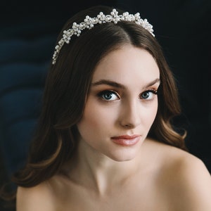 Pearl & Crystal Bridal Headband • Crystal Bridal Headband • Pearl Wedding Headband • Floral Detail Wedding Hair Accessory • 3463