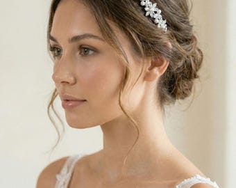 Pearl & Rhinestone Bridal Headband • Floral Bridal Hairpiece • Delicate Rhinestone Headband • Wedding Hair Accessory •  3458