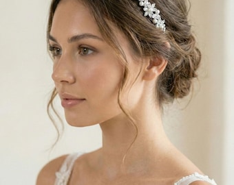 Pearl & Rhinestone Bridal Headband • Floral Bridal Hairpiece • Delicate Rhinestone Headband • Wedding Hair Accessory •  3492