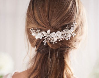 Floral Crystal & Pearl Comb, Crystal Wedding Comb, Bruidshaarkam, Floral Hair Comb, Pearl Hair Comb, Floral Hair Comb ~TC-2299