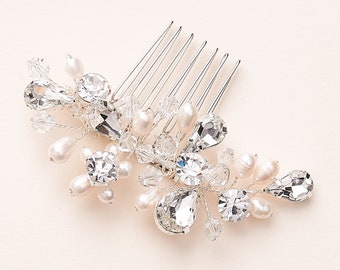 Rhinestone & Pearl Wedding Comb, Pearl Bridal Comb, Silver Wedding Headpiece, Bridal Accessory, Pearl Hair Comb, Crystal Hair Piece ~TC-2325