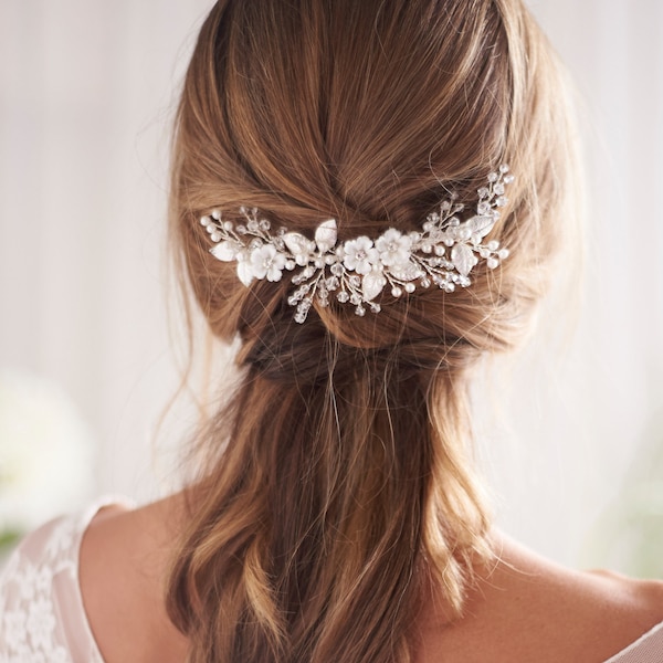 Floral Crystal & Pearl Comb, Crystal Wedding Comb, Bridal Hair Comb, Floral Hair Comb, Pearl Hair Comb, Floral Hair Comb ~TC-2299