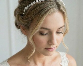 Pearl & Crystal Headband • Crystal Bridal Hairpiece • Pearl Wedding Headband • Wedding Hair Accessory • Crystal Headpiece • 3494