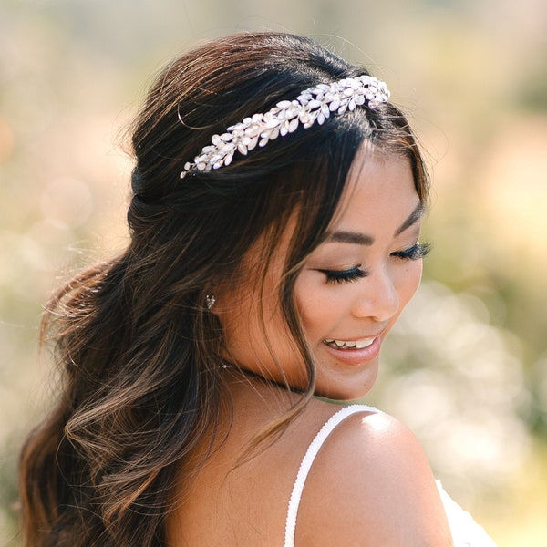 Opal Headband, Opal Bridal Hairpiece, Wedding Headband, Wedding Hair Accessory, Bridal Headpiece, Silver Bridal Headband, Wedding - TI-7096