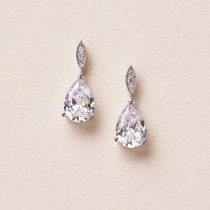CZ Wedding Earrings, Bridal Earrings, Clip Earrings, Silver Earrings, Silver Bridal Earrings, CZ Earrings, Clip on Dangle Earrings 4209 image 1