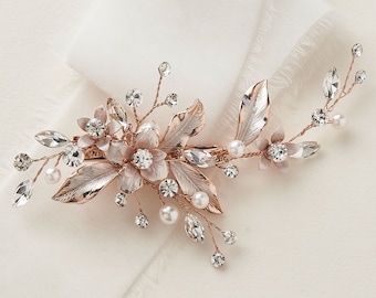 UK Seller NEW Beautiful Rose Gold Tone /& Multi-Coloured Crystal Hair Clip