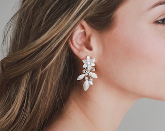 Floral Bridal Earrings • Crystal Wedding Earrings • Floral Jewelry • Crystal Jewelry • Rhinestone Earrings • Dangle Earrings • Bridal • 4156