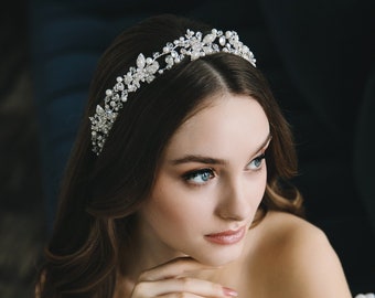 Bridal Headband • Pearl and Crystal Wedding Headpiece • Silver Hair Vine for Bride • 3457